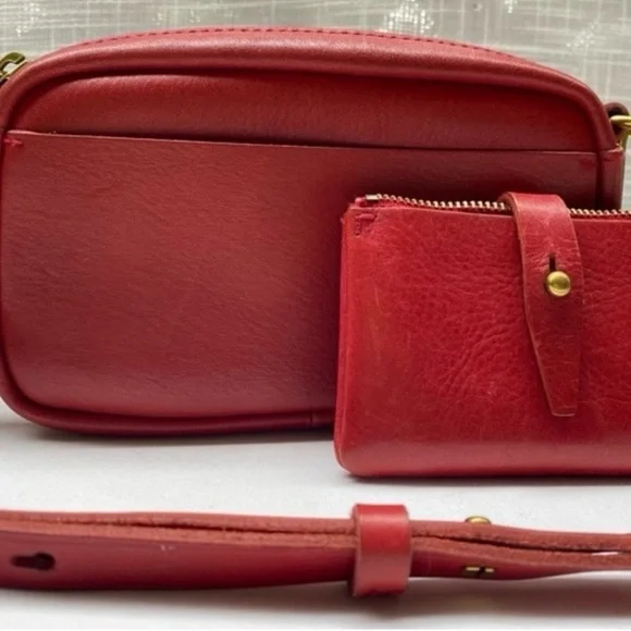 NEW Madewell “The Carabiner” Leather Crossbody Red - Picture 6 of 7